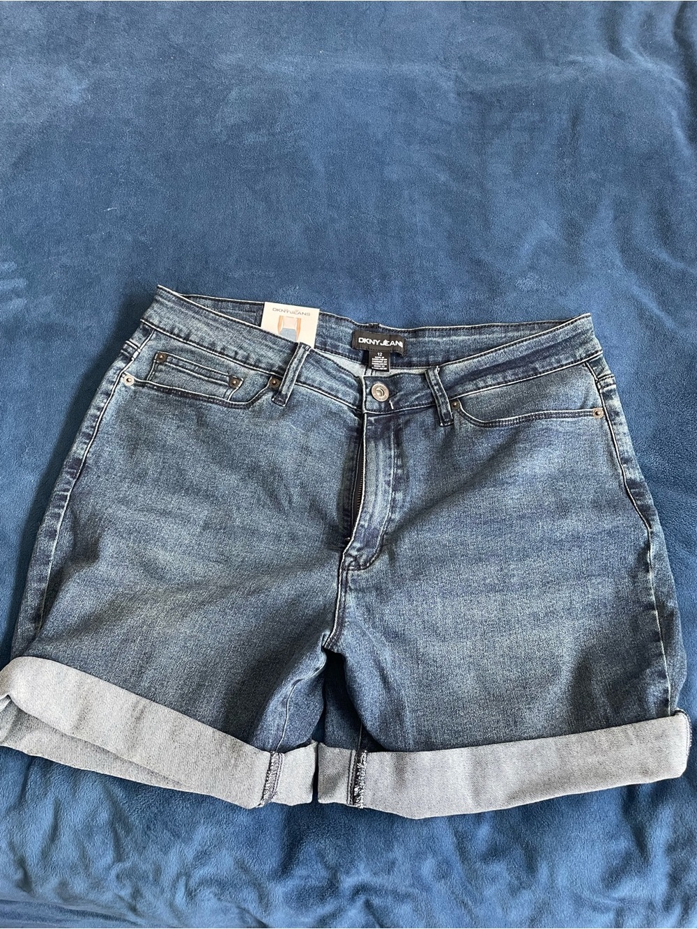 DKNY Medium Blue Rolled Hem Jean Shorts